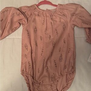 Pink Leaf Patterned Kids One Piece